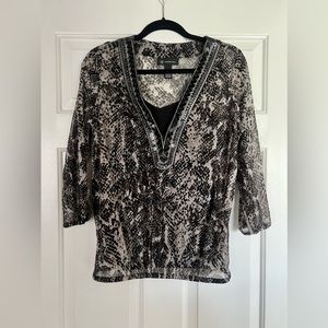 INC International Concepts Snake Skin Blouse with Jewels Size M